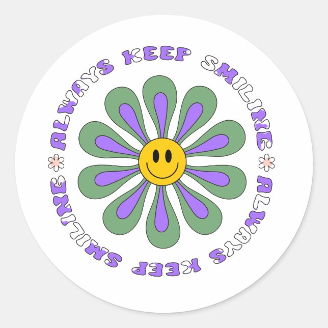 always keep smiling round retro groovy illustratio classic round sticker (Front)