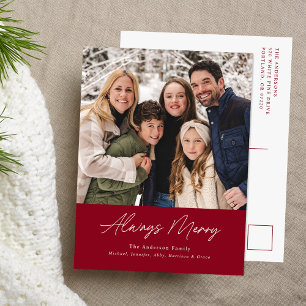 Always Merry Cranberry Minimalist Photo Holiday Postcard