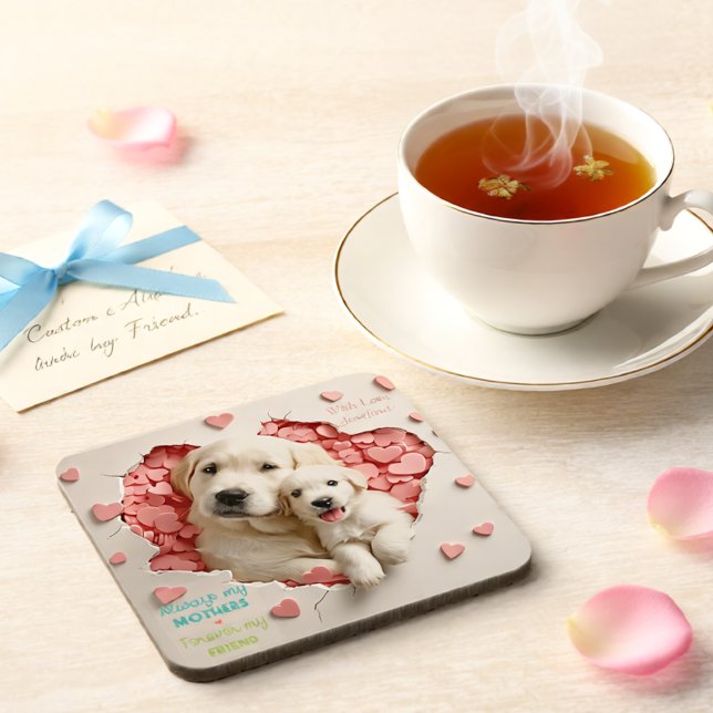 Always my Mother -Dog Mum & Baby  Coaster (Always My Mother Dog Mum & Puppy Heart Beverage Coaster)