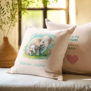 Always my Mother - Elephant Mum & Baby Pink Cushion