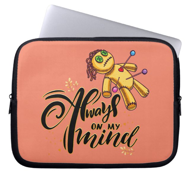 Always on My Mind Funny Halloween Voodoo Doll Laptop Sleeve (Front)