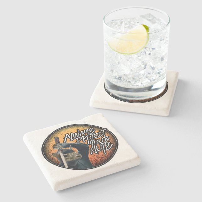 Always Protect Your Nuts - funny ninja squirrel Stone Coaster (Side)