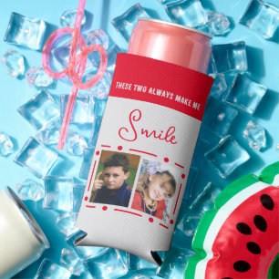 Always smile add photos initials red seltzer can cooler
