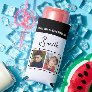 Always smile add photos initials white black seltzer can cooler