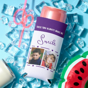 Always smile add photos initials white purple seltzer can cooler