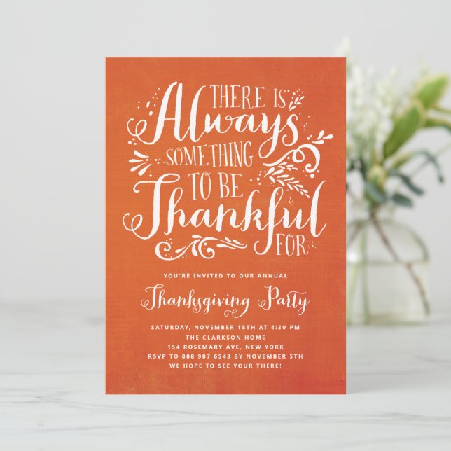 Always Thankful | Linen Thanksgiving Invitation (Standing Front)