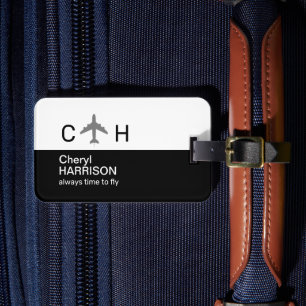 Always Time to Fly Aeroplane Half-Black Travel Luggage Tag