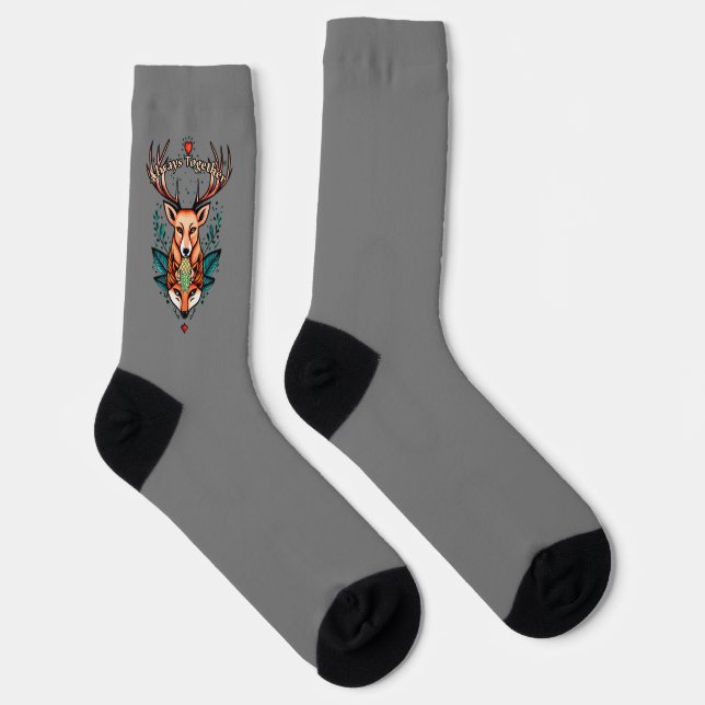 Always together stag and vixen tattoo style  socks (Right)