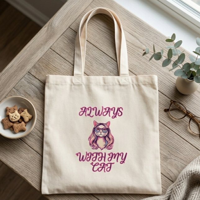 Always With My Cat Devoted Feline Lover Design Tote Bag (Creator Uploaded)