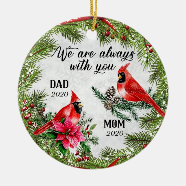 Always With You Holly Branch Christmas Personalise Ceramic Tree Decoration (Front)
