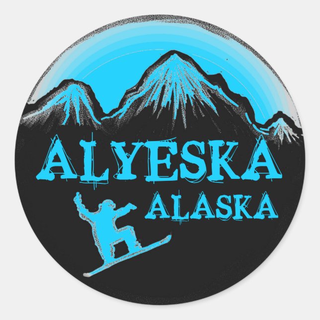 Alyeska Alaska blue snowboarder stickers (Front)