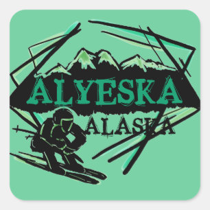 Alyeska Alaska green ski logo stickers