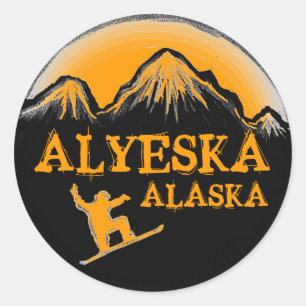 Alyeska Alaska orange snowboarder stickers