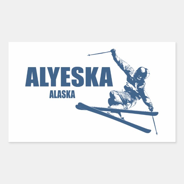 Alyeska Alaska Skier Rectangular Sticker (Front)