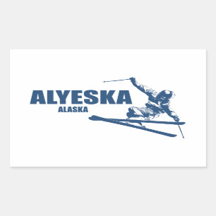 Alyeska Alaska Skier Rectangular Sticker