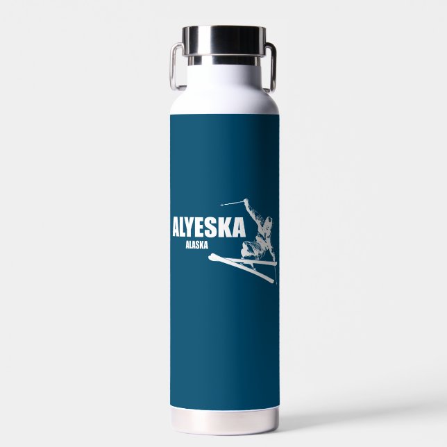 Alyeska Alaska Skier Water Bottle (Front)