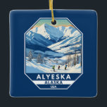 Alyeska Alaska Winter Travel Art Vintage Ceramic Ornament<br><div class="desc">Alyeska Winter art design showcasing the winter landscape.</div>