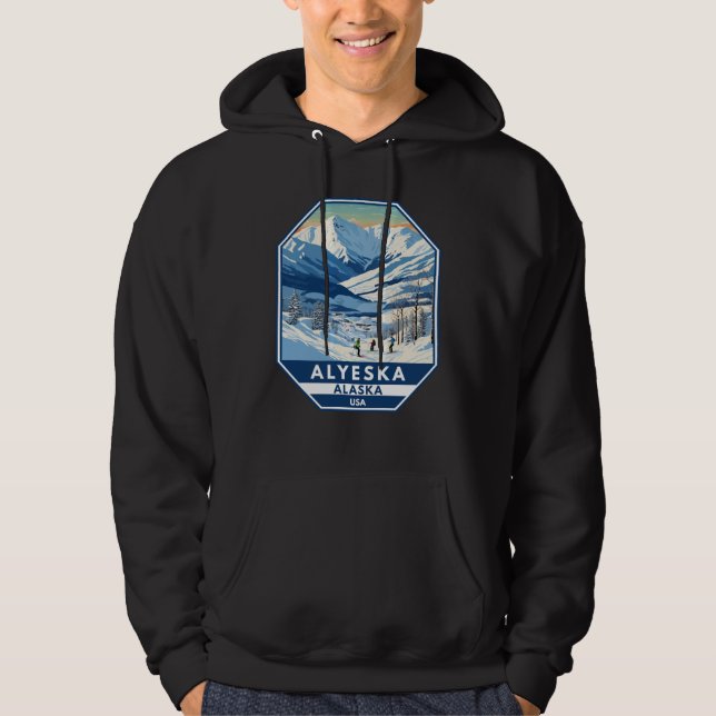 Alyeska Alaska Winter Travel Art Vintage Hoodie (Front)