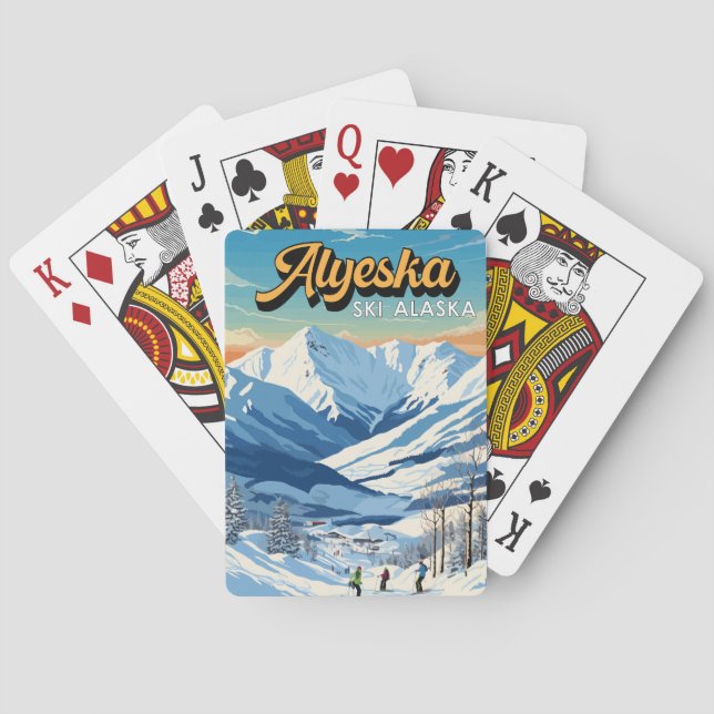 Alyeska Alaska Winter Travel Art Vintage Playing Cards (Back)