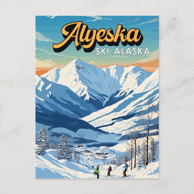 Alyeska Alaska Winter Travel Art Vintage Postcard (Front)