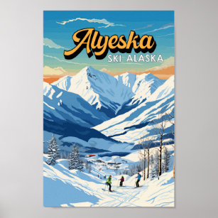 Alyeska Alaska Winter Travel Art Vintage Poster