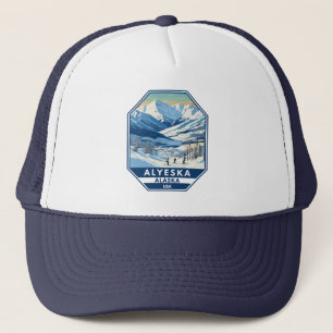 Alyeska Alaska Winter Travel Art Vintage Trucker Hat