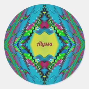 ALYSSA ~ Black Pink Blue and Yellow Fractal ~  Classic Round Sticker