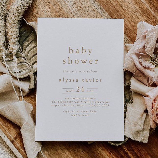 ALYSSA Boho White and Gold Girl Simple Baby Shower Invitation (ALYSSA Boho White and Gold Girl Simple Baby Shower Invitation)
