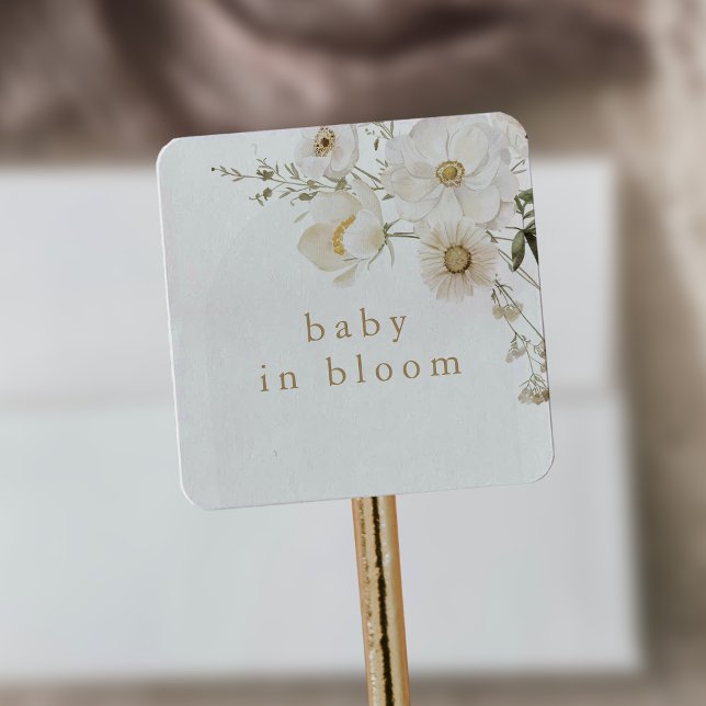 ALYSSA Floral Boho Baby In Bloom Baby Shower Square Sticker (ALYSSA Floral Boho Baby In Bloom Baby Shower Square Sticker)
