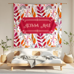 Alyssa Mae Hand Drawn Pink and Orange Foliage Fleece Blanket