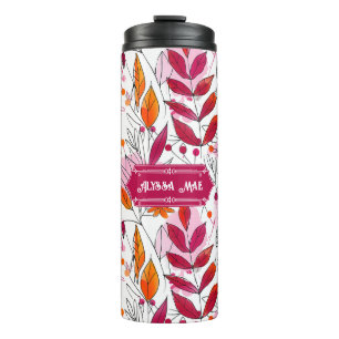 Alyssa Mae Hand Drawn Pink and Orange Foliage Thermal Tumbler