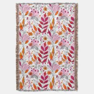 Alyssa Mae Hand Drawn Pink and Orange Foliage Throw Blanket