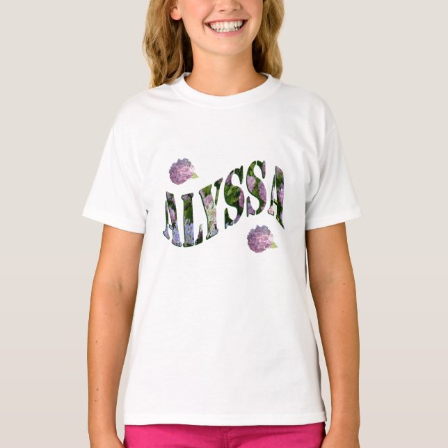 Alyssa, Name Logo Made With Hydrangeas, T-Shirt (Front)