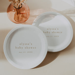 ALYSSA White Gold Boho Modern Simple Baby Shower Paper Plate