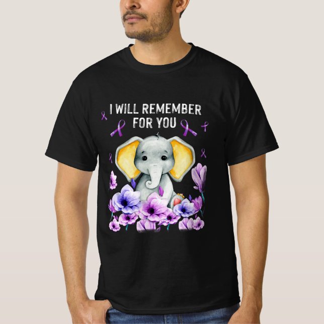 Alzheimer Awareness Cute Elephant I Will Remember  T-Shirt (Front)