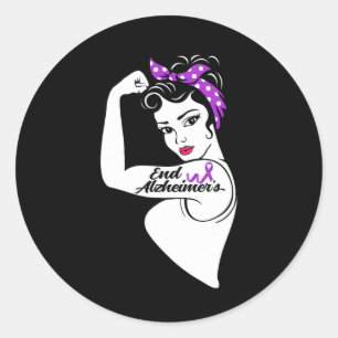 Alzheimer Awareness Strong Purple Ribbon Women Ban Classic Round Sticker