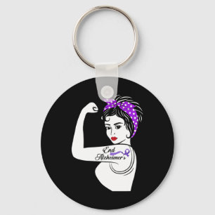 Alzheimer Awareness Strong Purple Ribbon Women Ban Key Ring