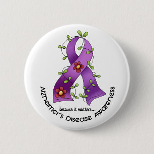 ALZHEIMER’S DISEASE AWARENESS Flower Ribbon 1 6 Cm Round Badge