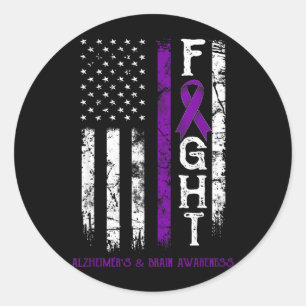 Alzheimers and Brain Warrior US Flag Classic Round Sticker