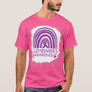 Alzheimers Awareness Bleached Rainbow Purple Ribbo T-Shirt