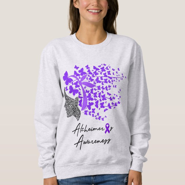 Alzheimer's Awareness Butterfly Swirl & Word Art Sweatshirt (Front)