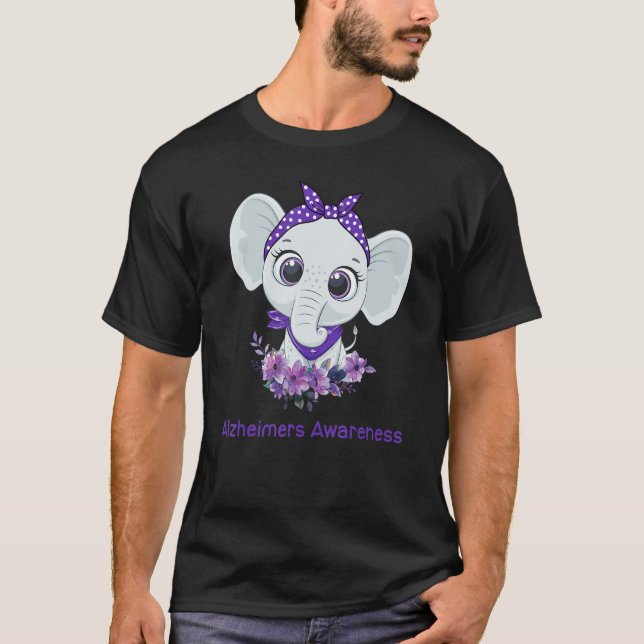 Alzheimer's Awareness Elephant Purple Flower Warri T-Shirt (Front)