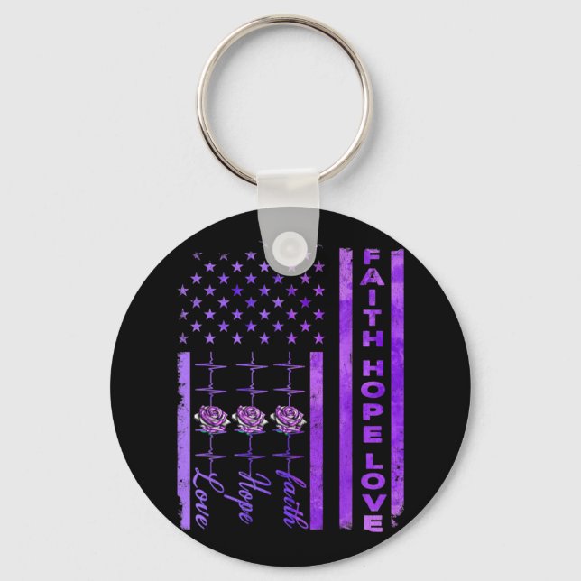 Alzheimers Awareness Faith Hope Love Purple Key Ring (Front)