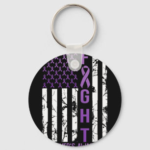 Alzheimers Awareness Month Day USA Flag Ribbon Key Ring