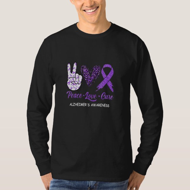 Alzheimer's Awareness Peace Love Cure Leopard T-Shirt (Front)