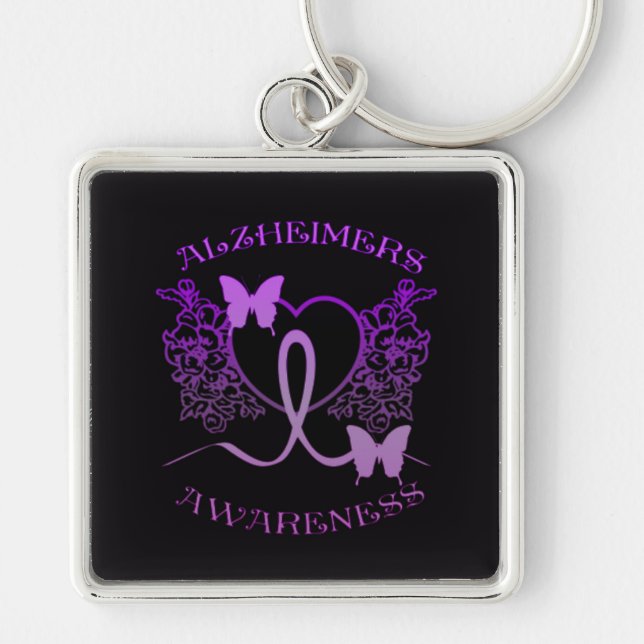 Alzheimers Awareness Purple Butterflies Key Chain3 Ring (Front)