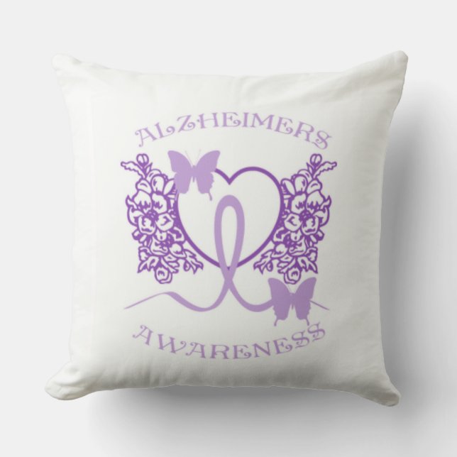 Alzheimers Awareness Purple Butterflies Pillow (Front)