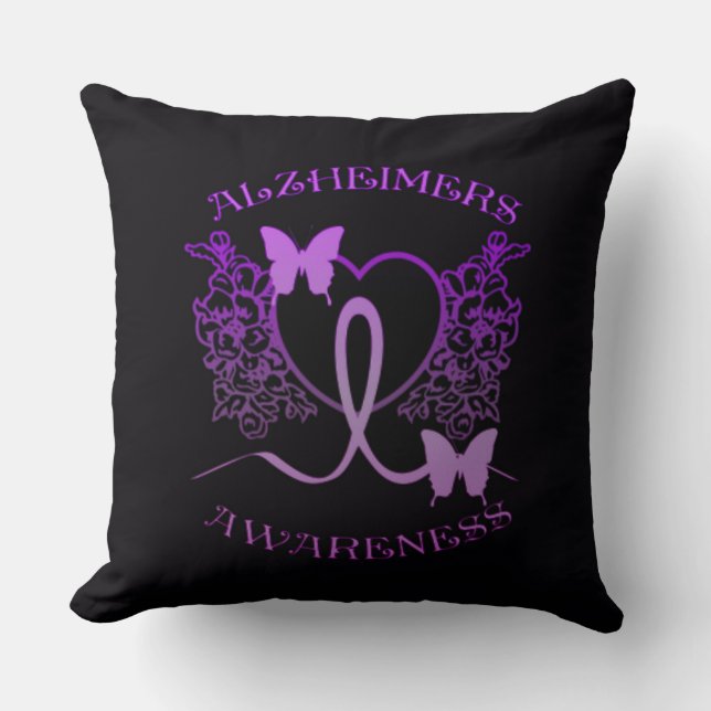 Alzheimers Awareness Purple Butterflies Pillow 2 (Front)
