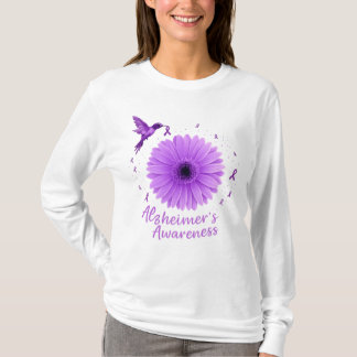 Alzheimer's Awareness Purple Hummingbird Sunflower T-Shirt