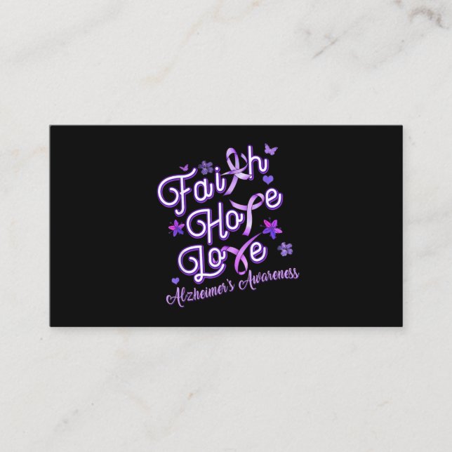 Alzheimer's Awareness Purple Ribbon Products Faith Business Card (Front)